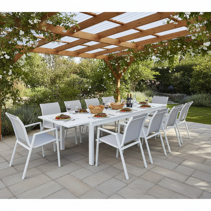 Paloma 12 Seater Extendable Outdoor Dining Table & Chair Set - White