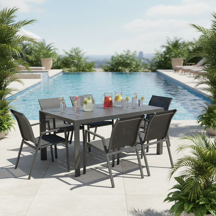 Paloma 6 Seater Outdoor Dining Table & Chair Set - Charcoal