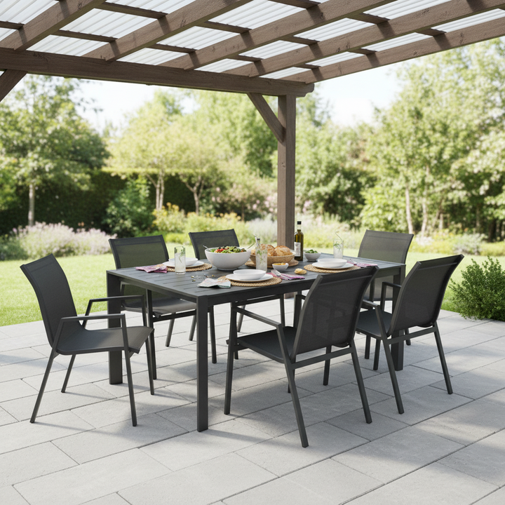 Paloma 6 Seater Outdoor Dining Table & Chair Set - Charcoal