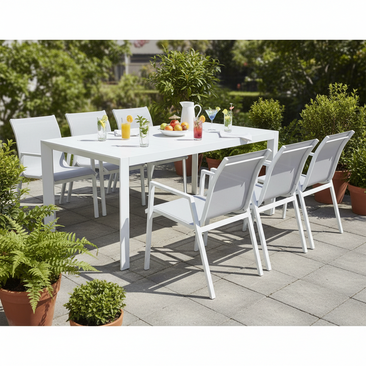 Paloma 6 Seater Outdoor Dining Table & Chair Set - White