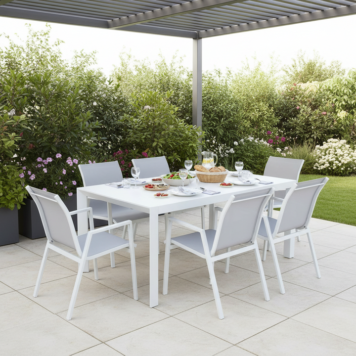 Paloma 6 Seater Outdoor Dining Table & Chair Set - White