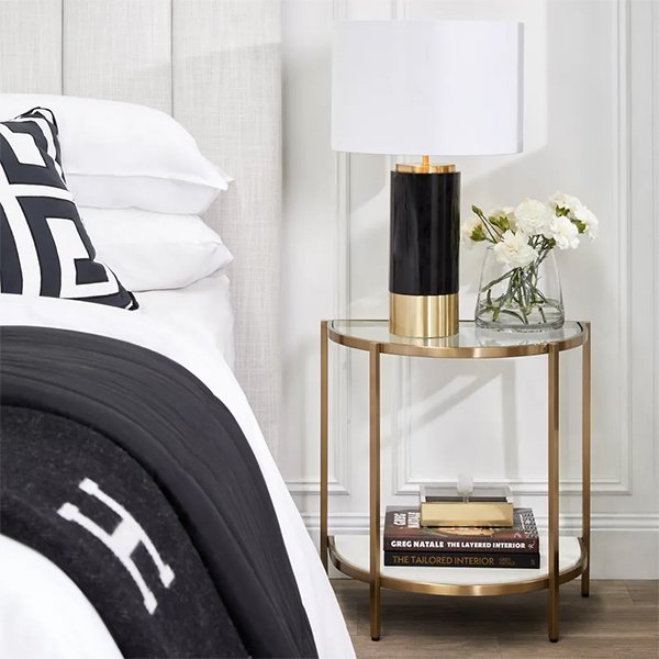 Paola Marble Table Lamp - Black with White Shade