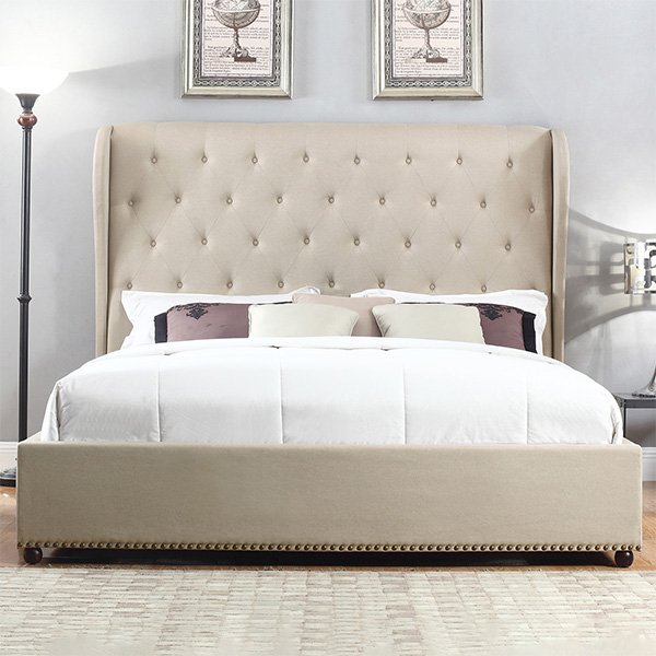 Paris French Provincial Fabric King Bed - Beige