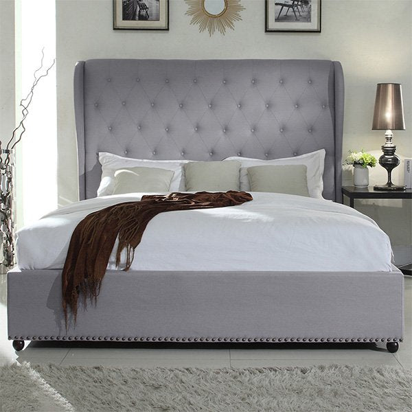 Paris French Provincial Fabric King Bed - Grey