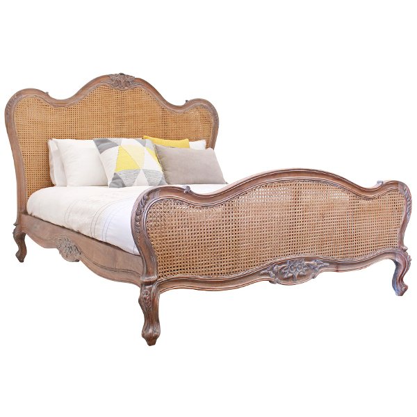 Parisian Rattan & Wood Bed - King Size - Weathered Oak