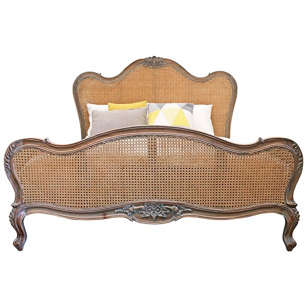 Parisian Rattan & Wood Bed - King Size - Weathered Oak