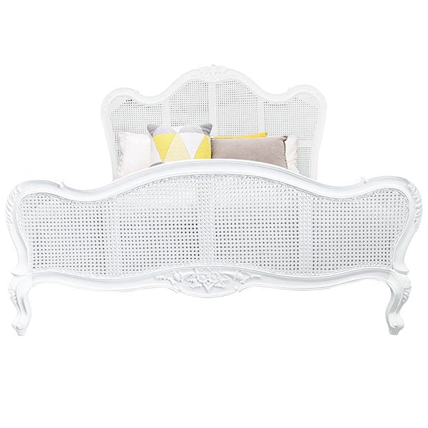 Parisian Rattan & Wood Bed - Queen Size - White