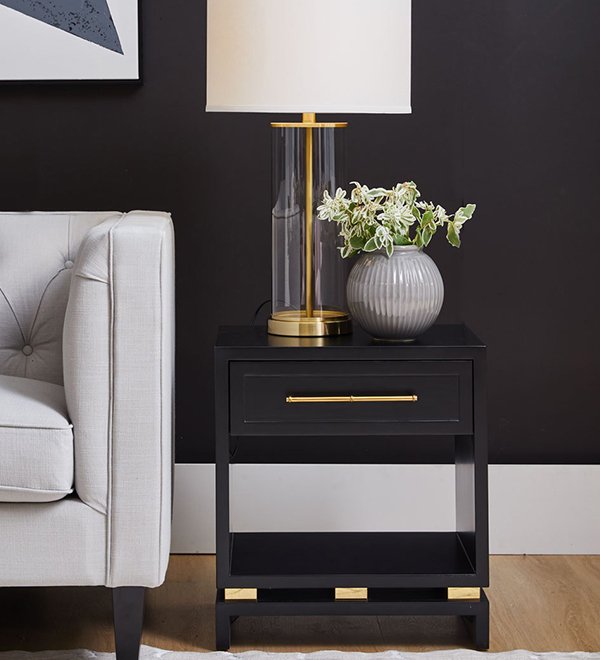 Pearl Bedside Table - Small Black