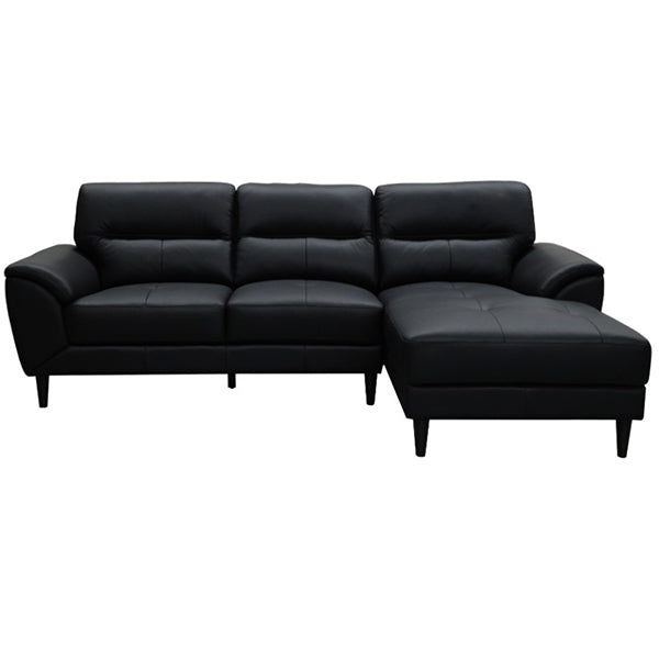 Penrose 2 Seater Leather Sofa with RHF Chaise - Black