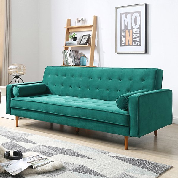 Plast 3 Seater Velvet Sofa Bed - Green