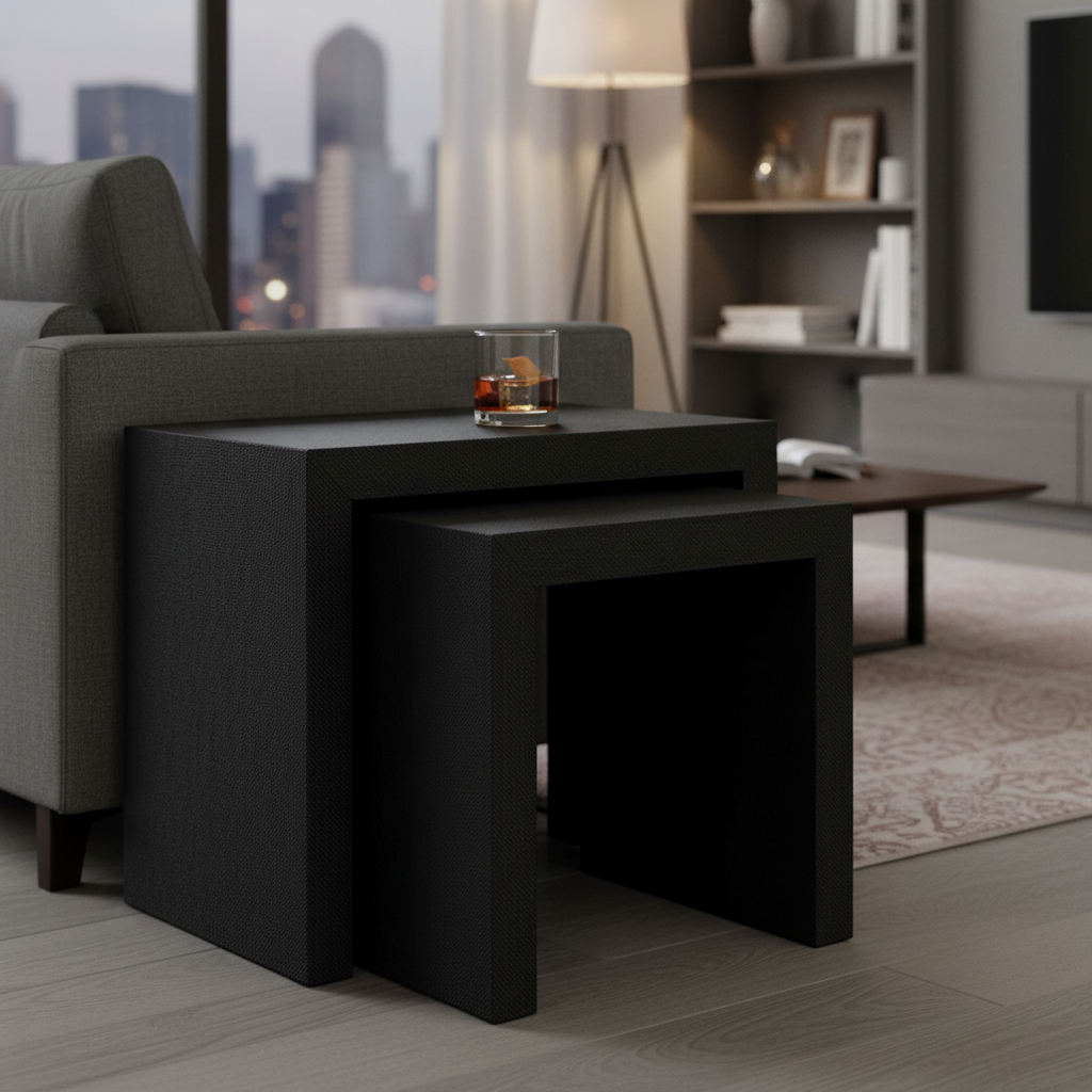 Pogerola Nesting Tables Set 2 - Black Grasscloth