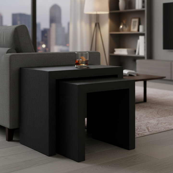 Pogerola Nesting Tables Set 2 - Black Grasscloth