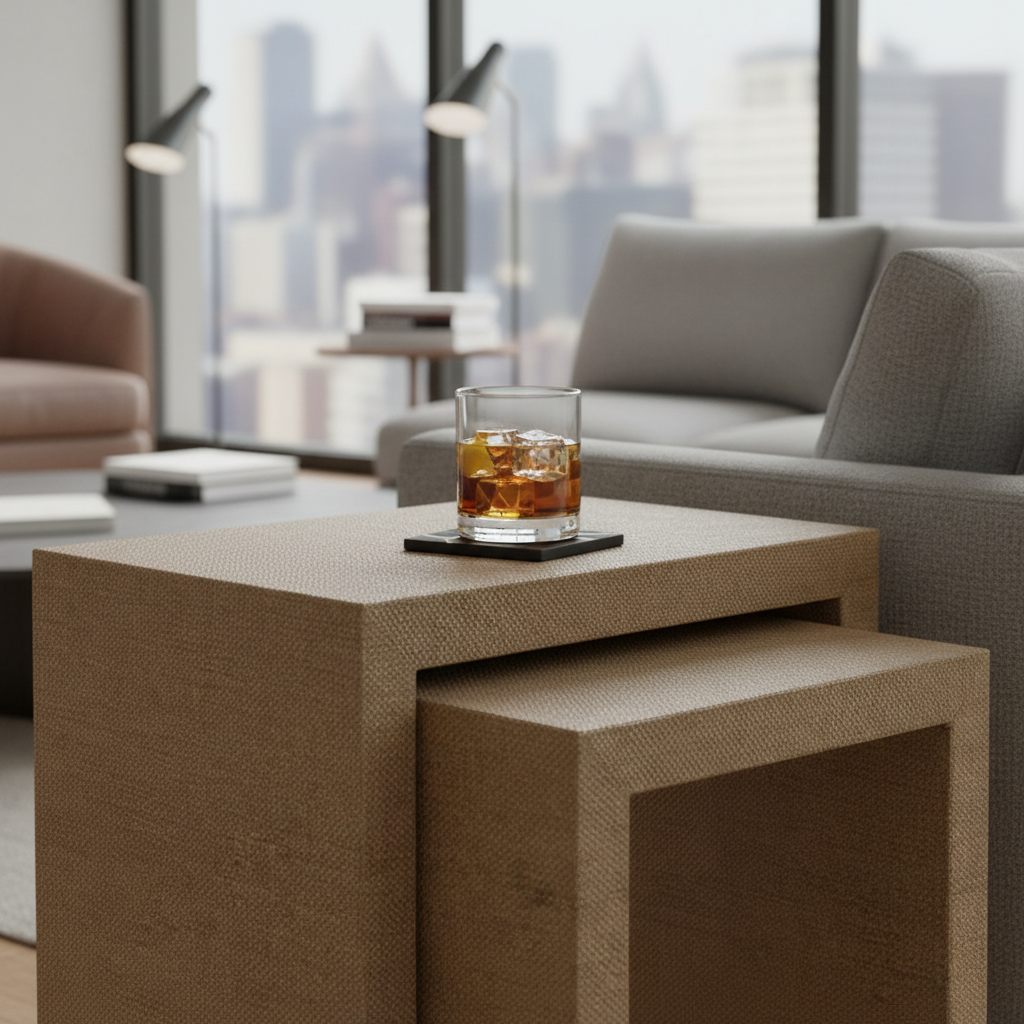 Pogerola Nesting Tables Set 2 - Brown Grasscloth
