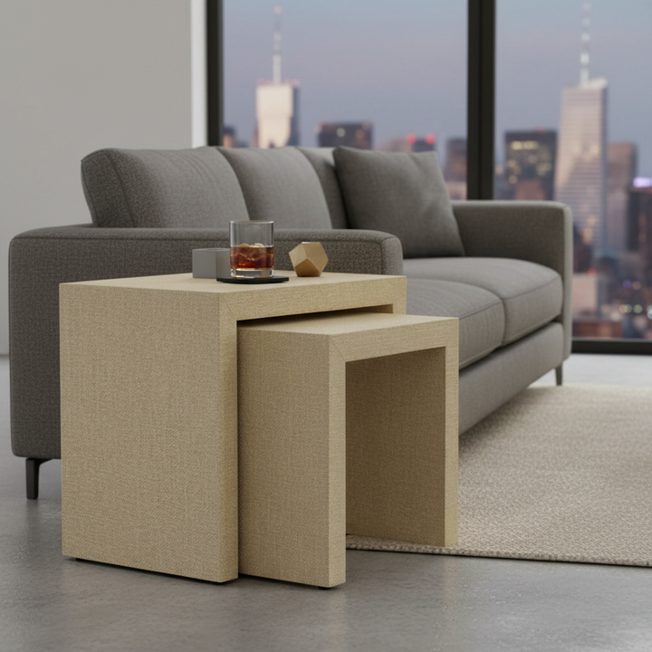 Pogerola Nesting Tables Set 2 - Natural Grasscloth