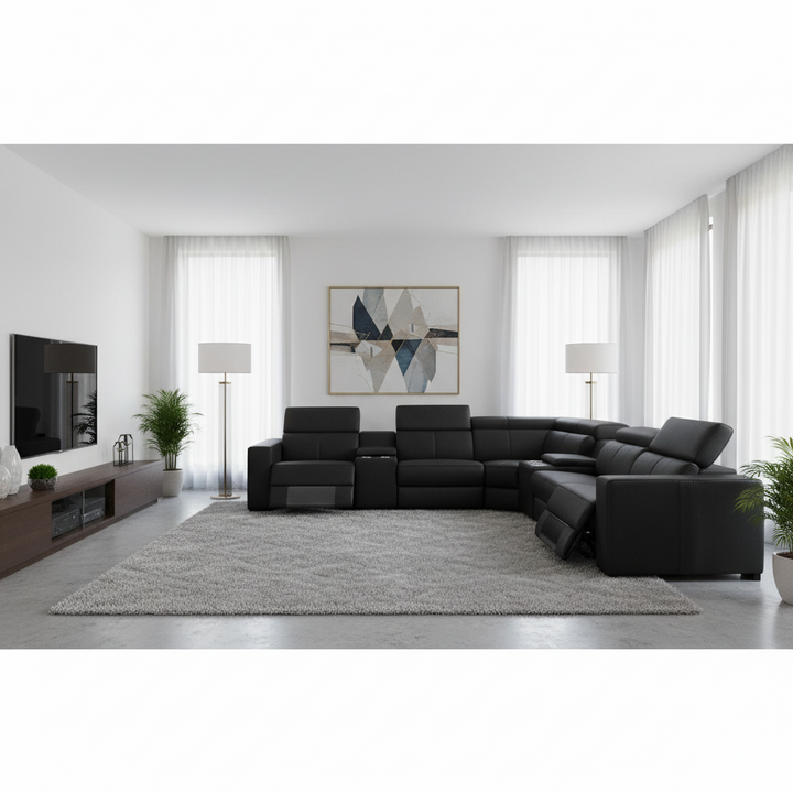 Policoro Premium Leather Modular Recliner Sofa - Black