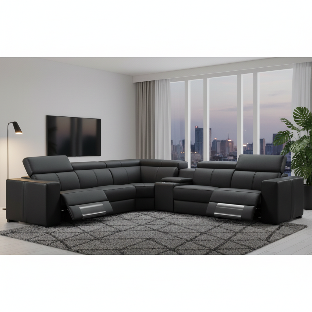 Policoro Premium Leather Modular Recliner Sofa - Black