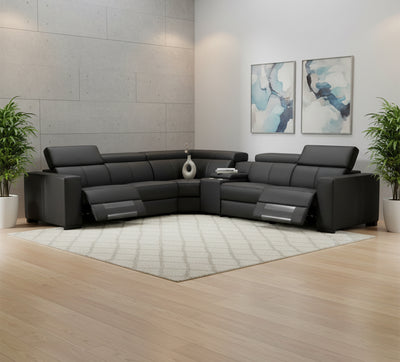 Policoro Premium Leather Modular Recliner Sofa - Black