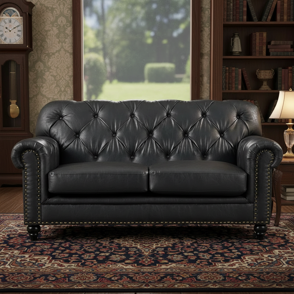 Primavera 2 Seater Leather Sofa - Black