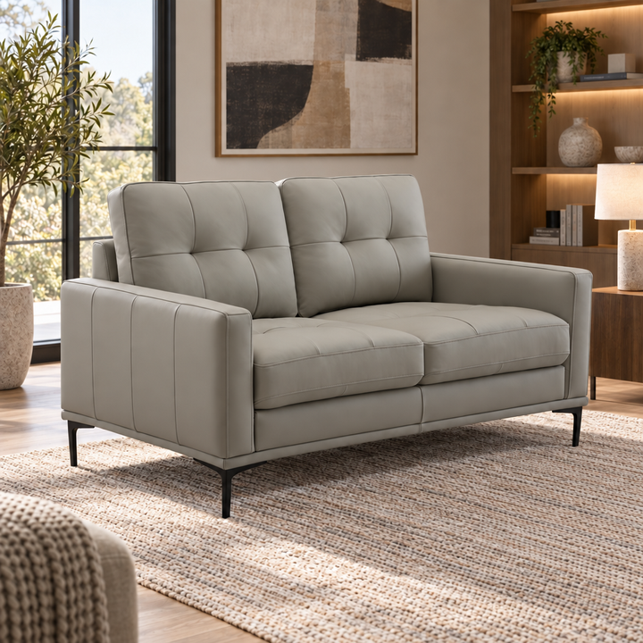 Prophet 2 Seater Leather Sofa - Steel