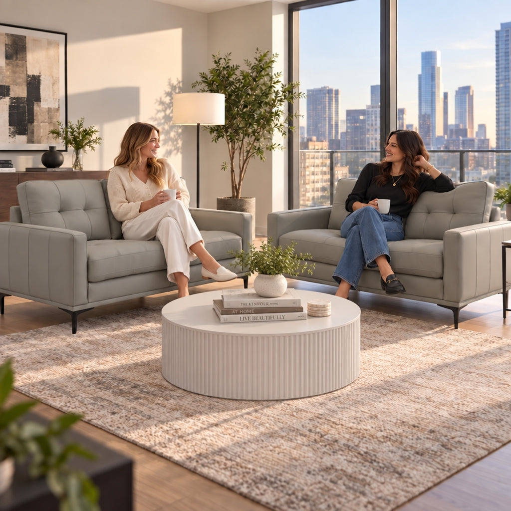 Prophet 2 Seater Leather Sofa - Steel