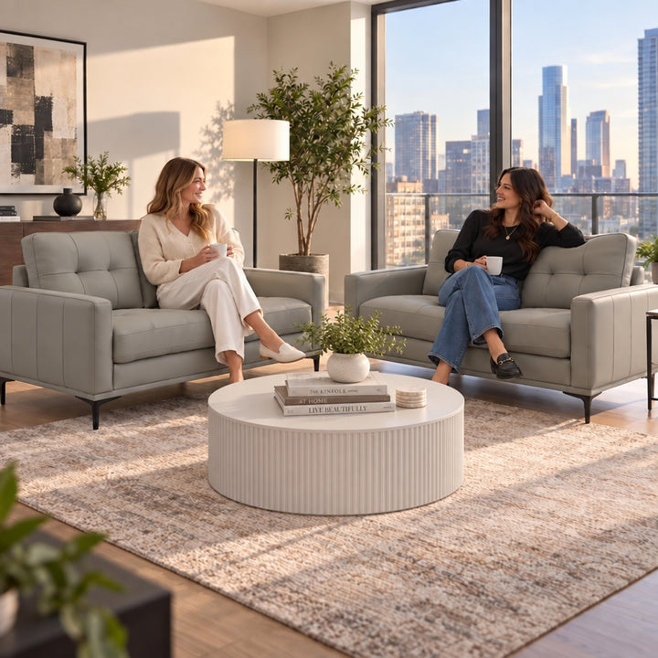 Prophet 2 Seater Leather Sofa - Steel