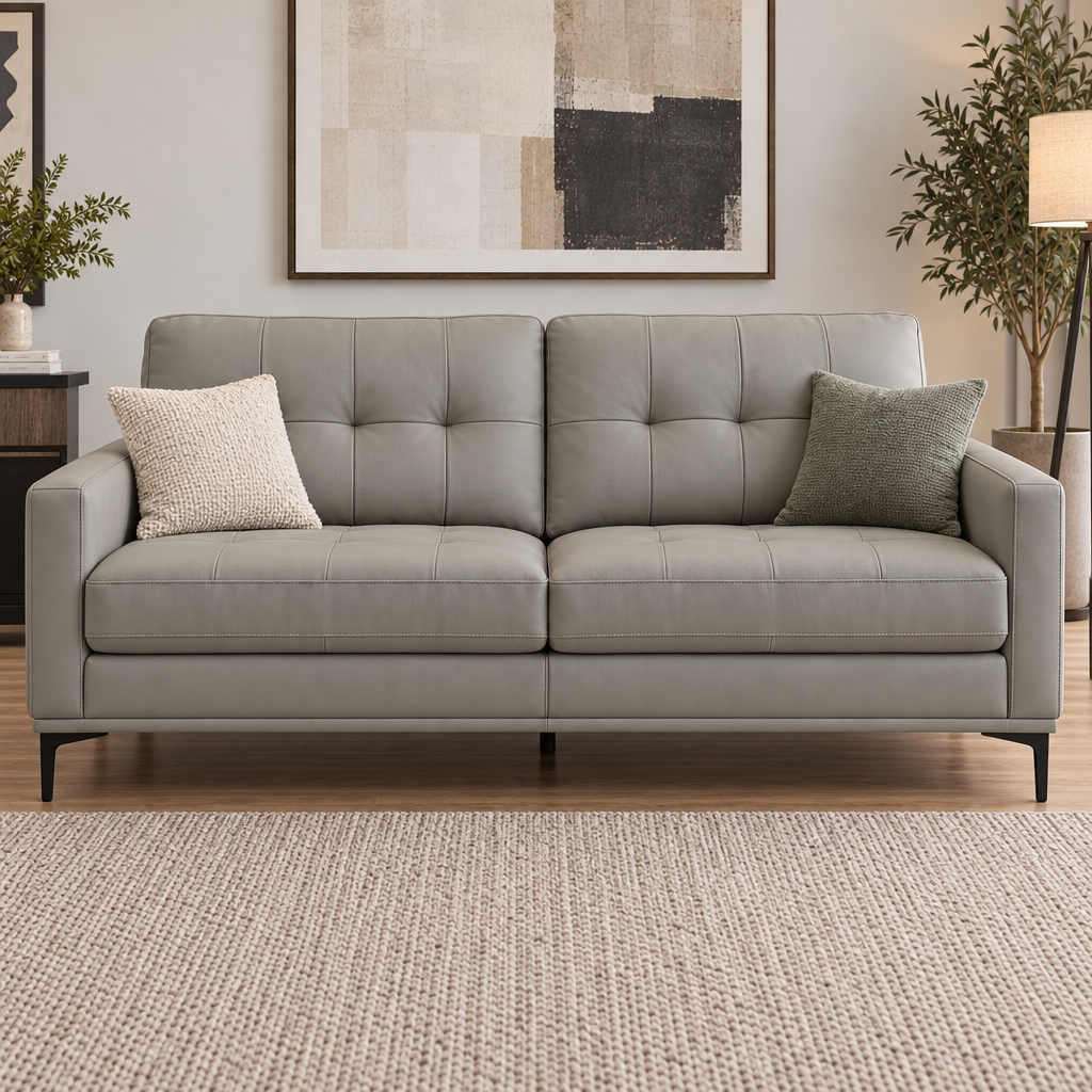 Prophet 3 Seater Leather Sofa - Steel