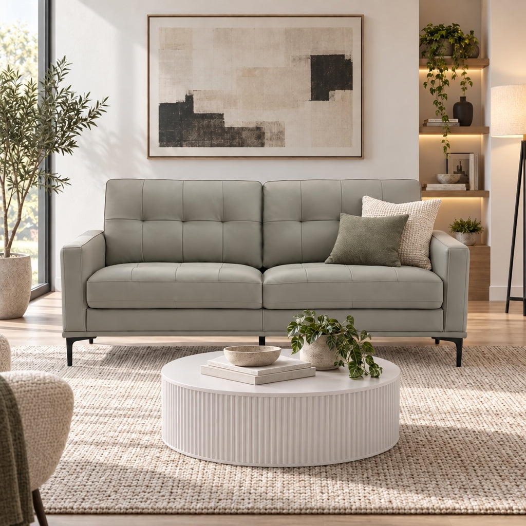 Prophet 3 Seater Leather Sofa - Steel