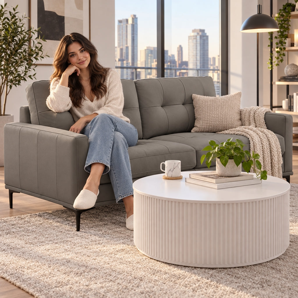Prophet 3 Seater Leather Sofa - Storm