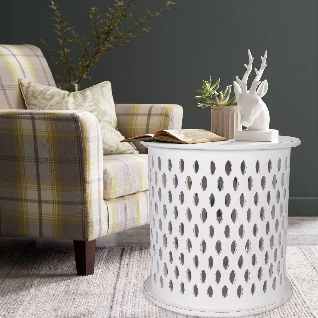 Bahamas Round Side Table - Distressed White