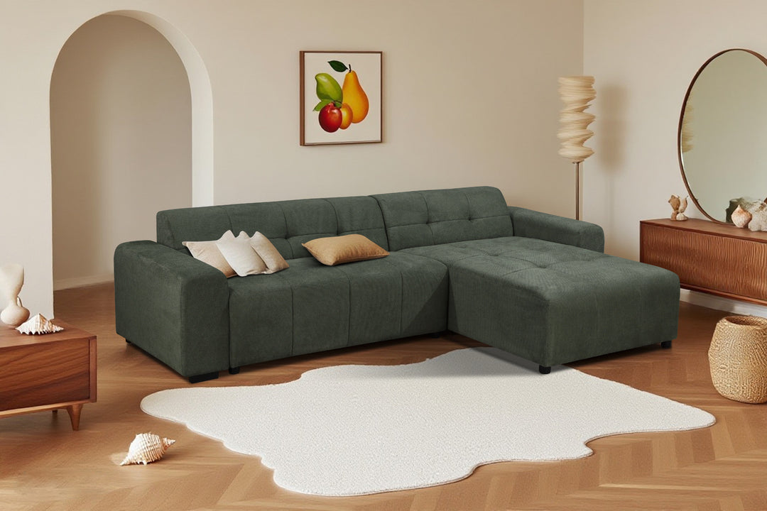 Harley 4 Seater Upholstered Sofa with Reversible Chaise - Green