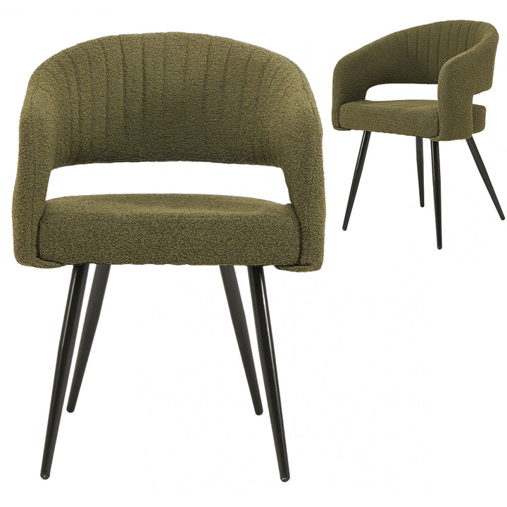 Raleigh Boucle Fabric Carver Dining Chair - Olive (Set of 2)