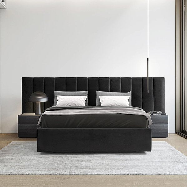 Ralph Wide Base Queen Bed Frame - Black Velvet