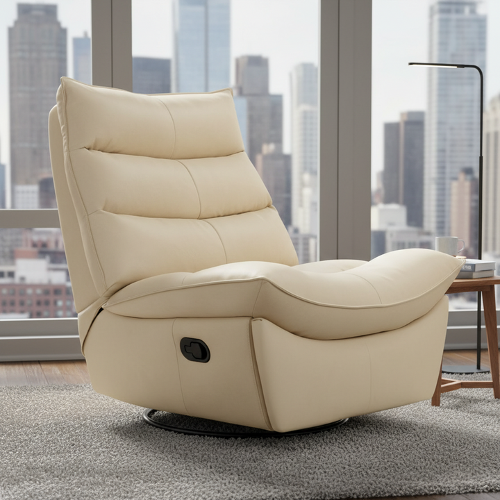 Reilly Cow Leather Recliner Chair - Cappuccino Cream