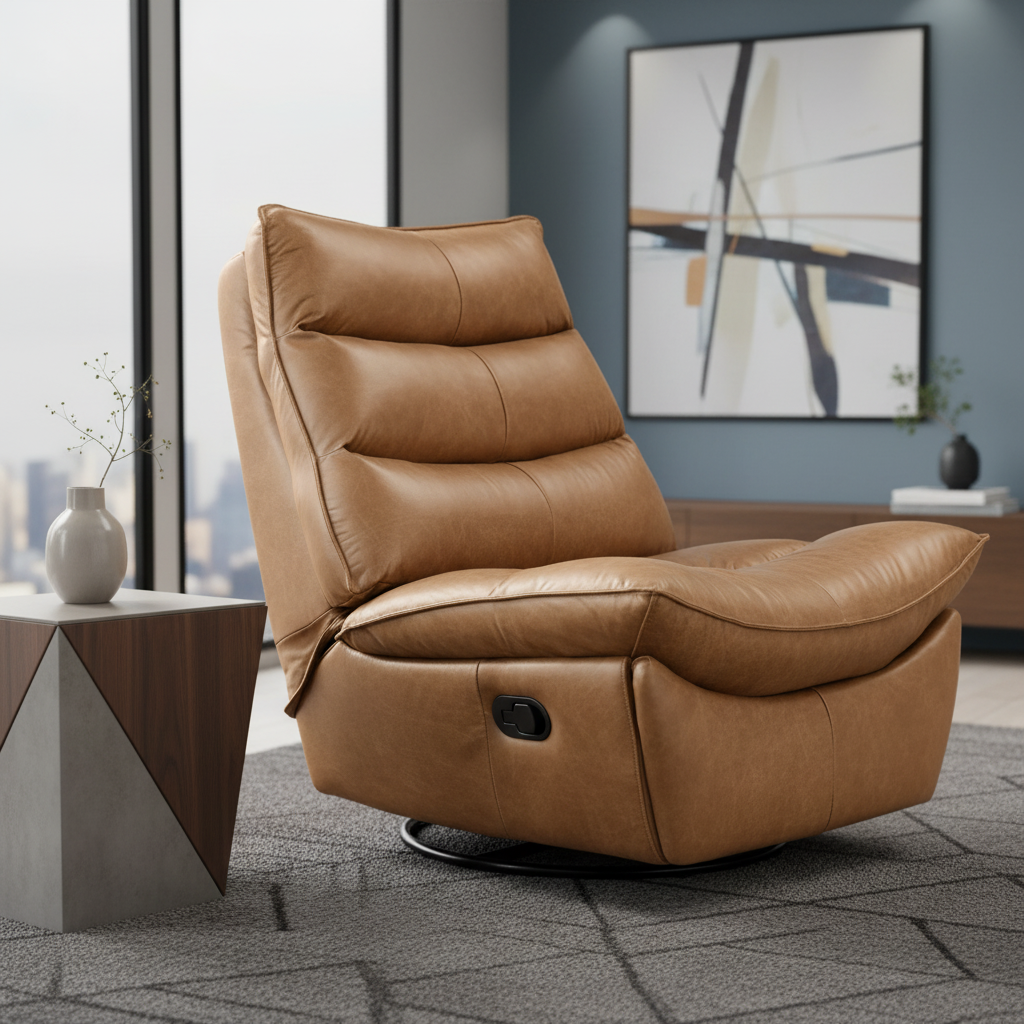 Reilly Cow Leather Recliner Chair - Light Brown