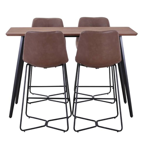 Reyes 5 Piece Bar Table + Stool Dining Set - Brown