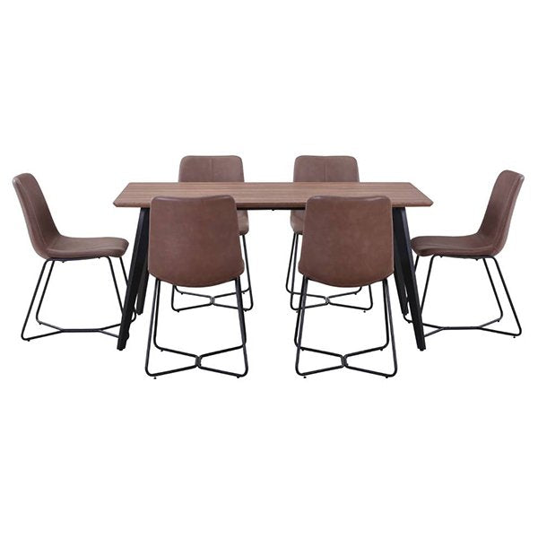 Reyes 7 Piece Rectangular Dining Set - Brown