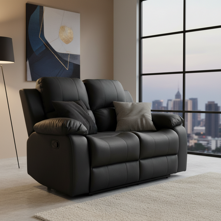 Rivoire 2 Seater Manual Recliner Sofa - Black