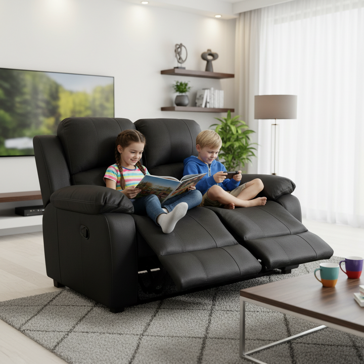 Rivoire 2 Seater Manual Recliner Sofa - Black