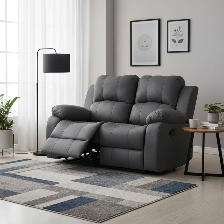 Rivoire 2 Seater Manual Recliner Sofa - Charcoal