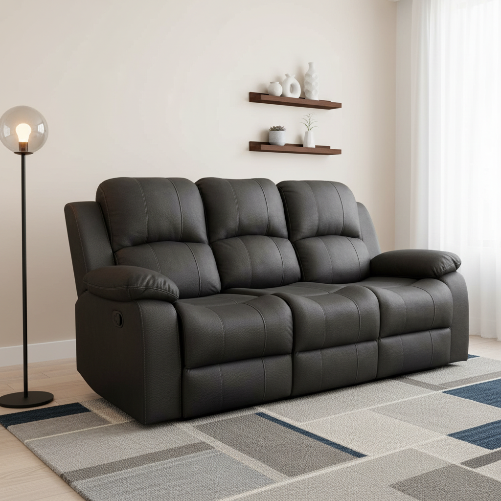 Rivoire 3 Seater Manual Recliner Sofa - Black