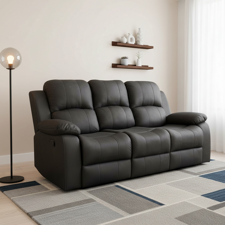 Rivoire 3 Seater Manual Recliner Sofa - Black