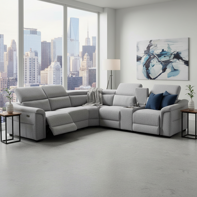 Robertson Fabric Corner Recliner Sofa - Grey