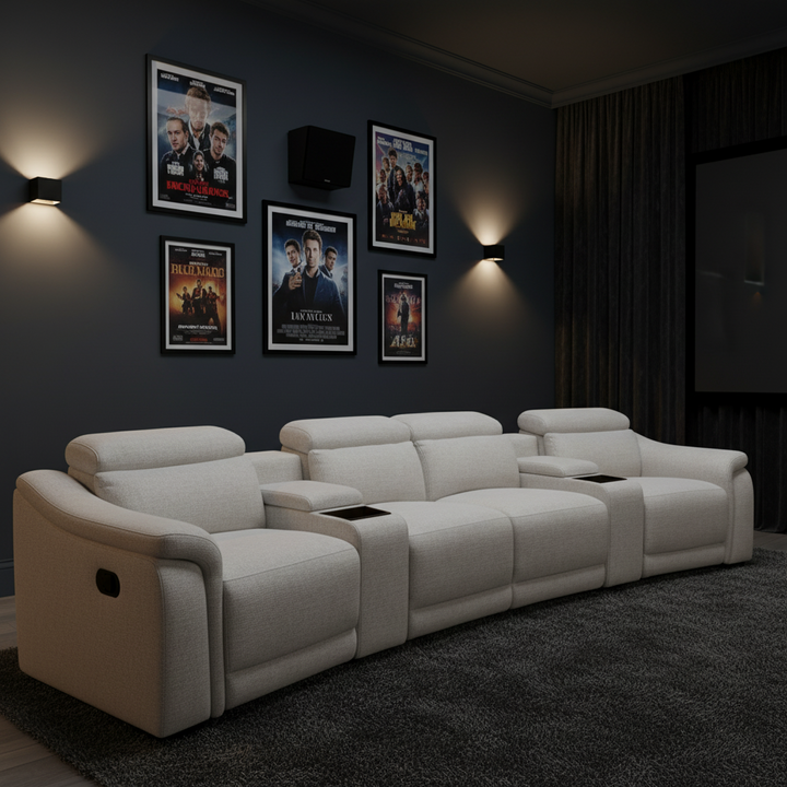 Robertson Fabric Recliner Home Theatre Sofa - Light Grey