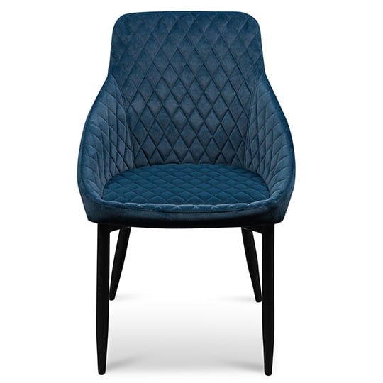 Set of 2 - Rolf Dining Chair - Navy Blue Velvet in Black Legs
