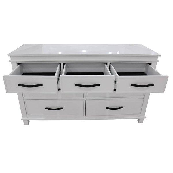 Rosenthall White Acacia Timber 7 Drawer Dresser