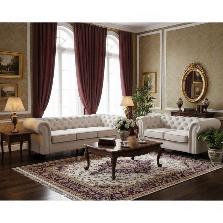 Royale Chesterfield 3 Seater + 2 Seater Fabric Sofa Set