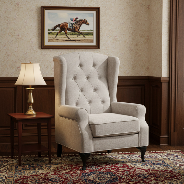 Royale Chesterfield Fabric Wing Chair