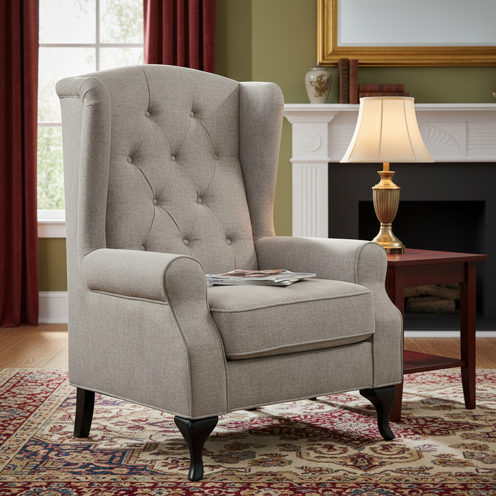 Royale Chesterfield Fabric Wing Chair