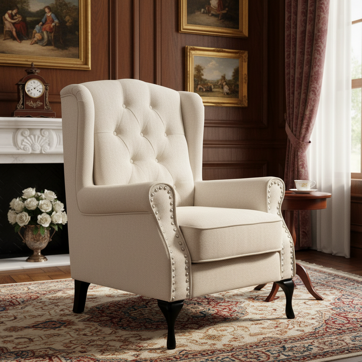Royale Chesterfield Fabric Wing Chair