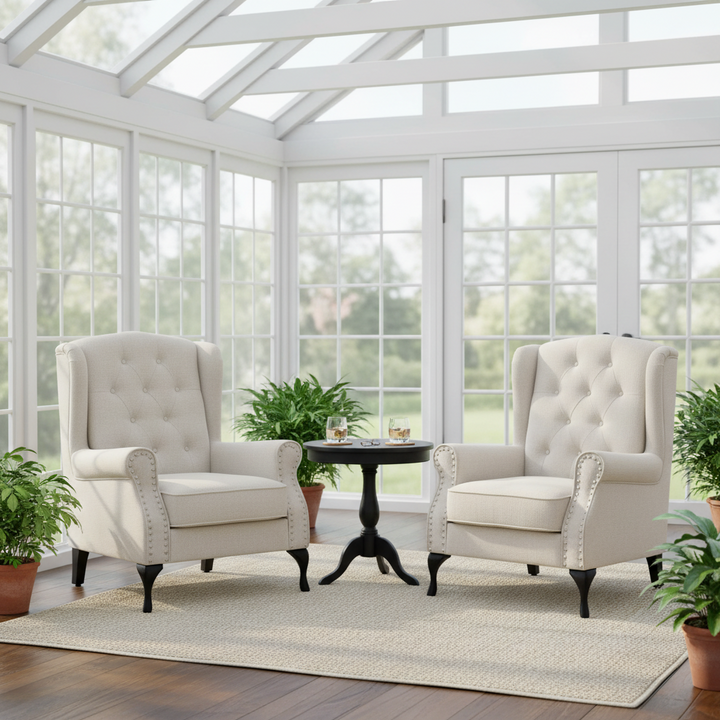 Royale Chesterfield Fabric Wing Chair